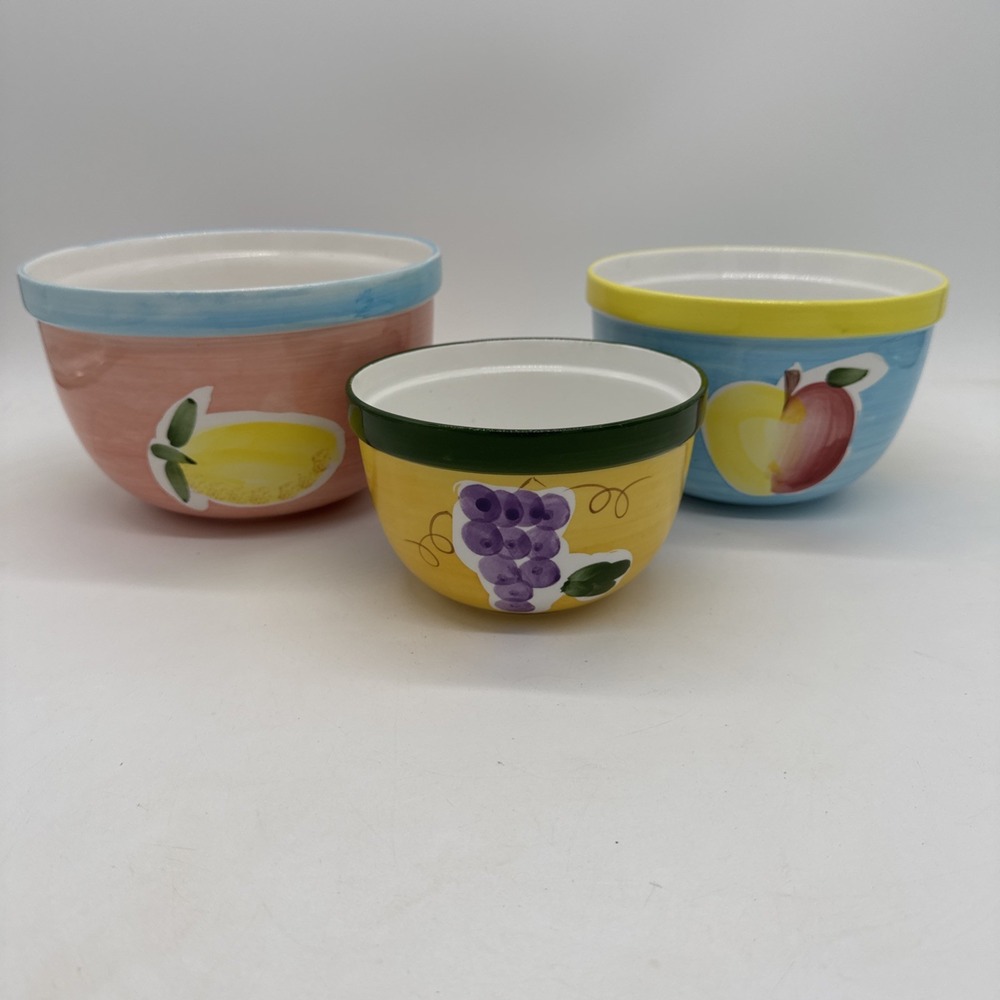 Lilian Vernon Set of 3 Fruit Serving Mixing Bowls Decorative‎ Patterns